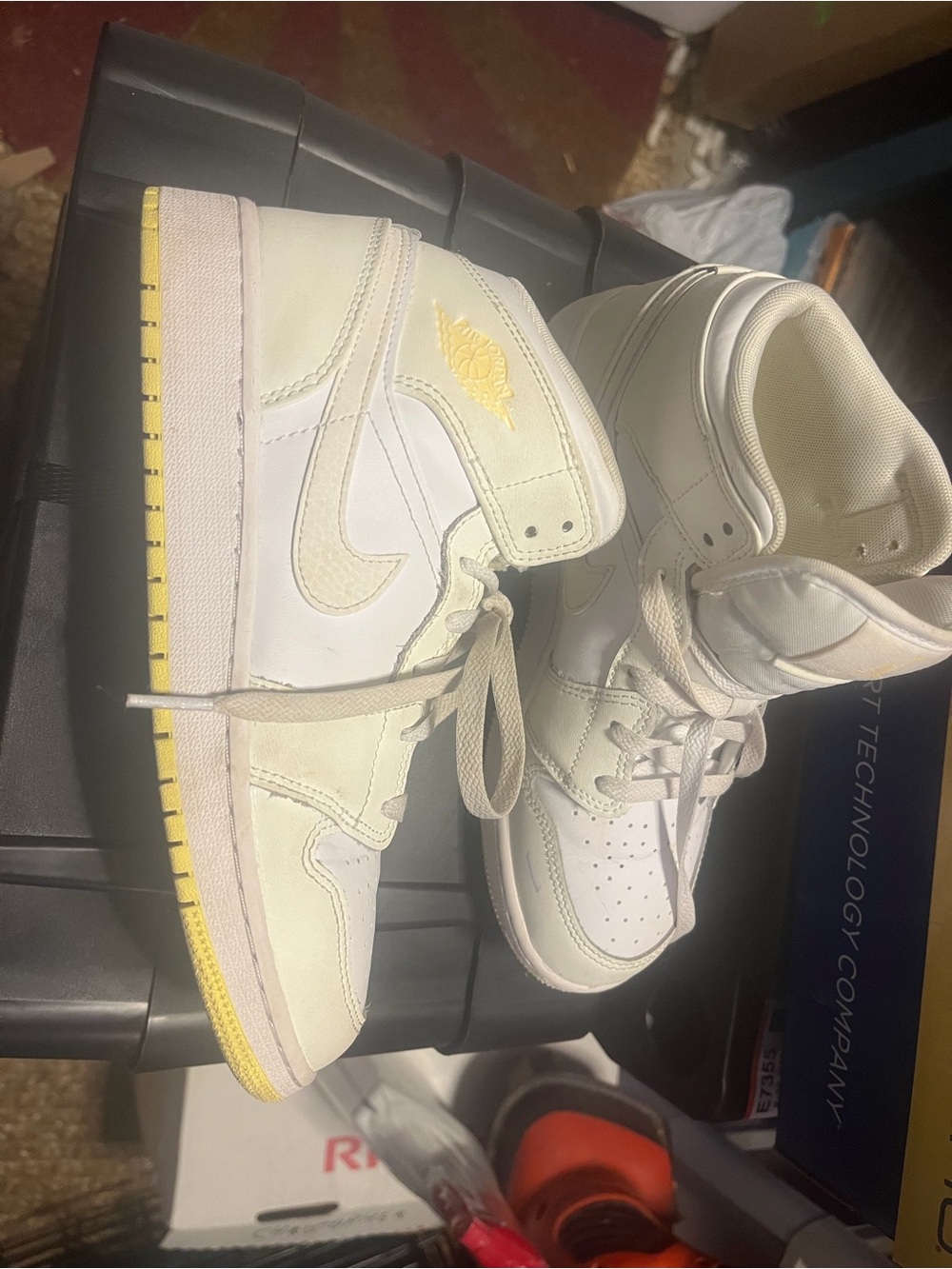 Jordan Nike Kids High-Top Sneakers in white with Yellow Accents